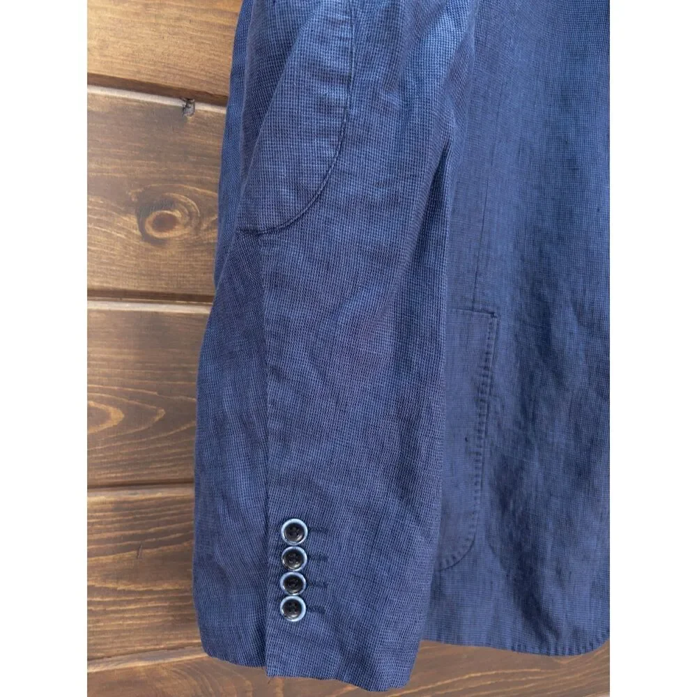 Enzo Tovare Italy 48L Navy Linen Sport Coat Blazer Paisley Lined Jacket Summer